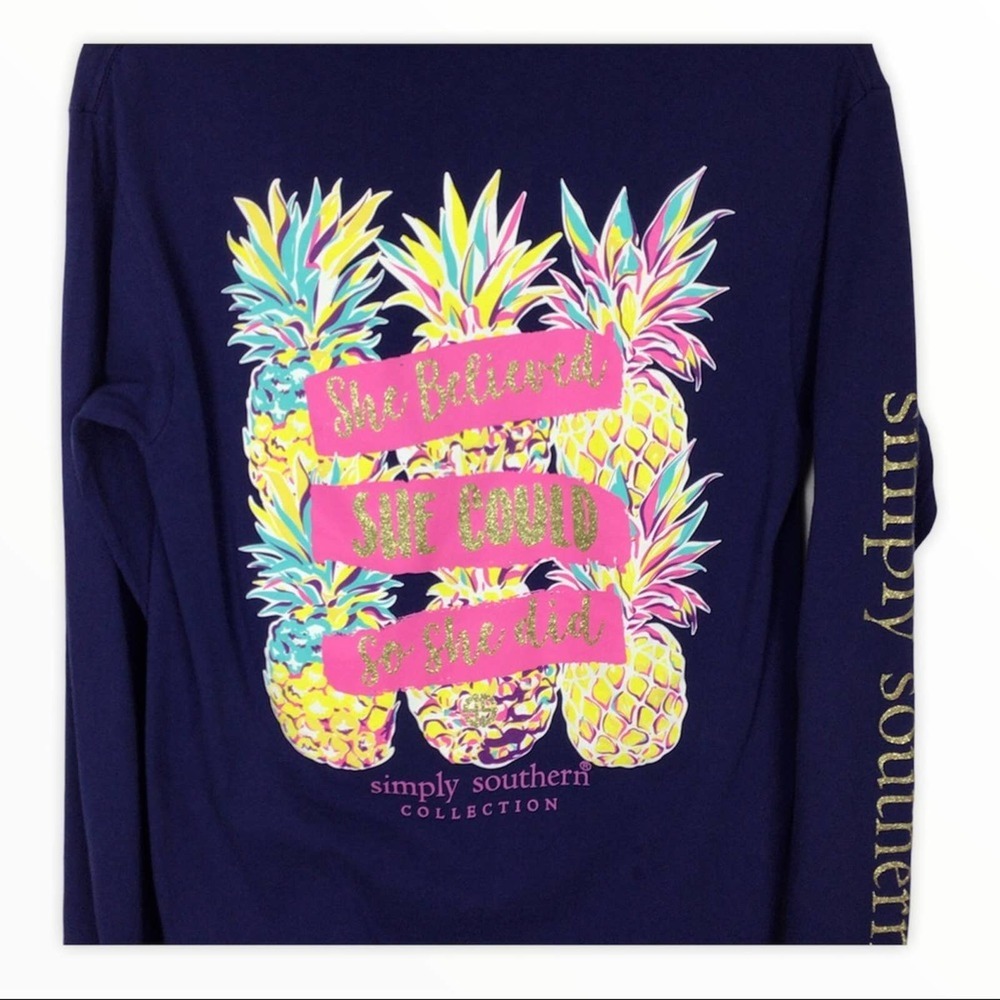 Simply Southern | Navy Blue “She Believed She Could” Long Sleeve Top S - Picture 4 of 8